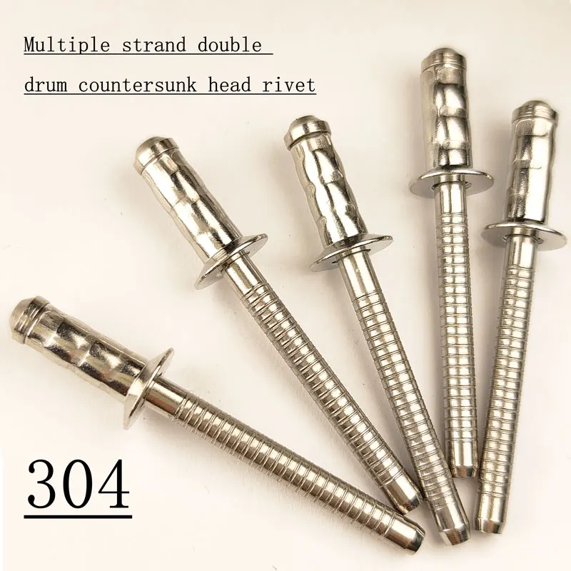 304 Stainless Steel Countersunk Head Double Drum Core Rivet Flat Head M3.2mm Diameter Multi-drum Rivet Fasteners