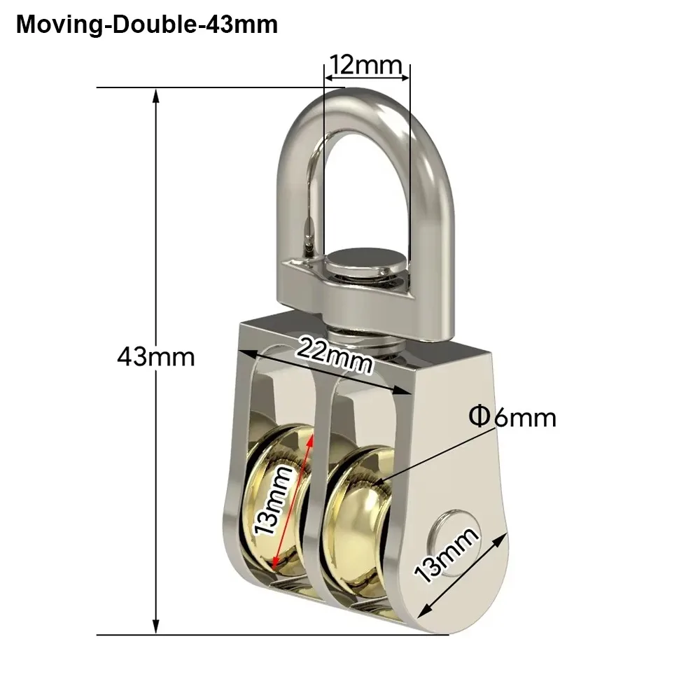 1Pcs New 43/58/86mm Moving Pulley Mini Single/Double Wheels Messenger Pulley Zinc Alloy Metal Sheave Crown Block