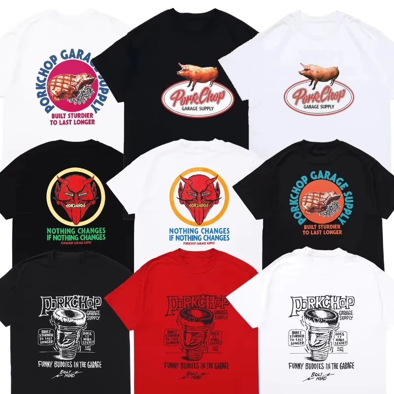 

Porkchop T-Shirt Men Women Skateboard T Shirt Oversized Short Sleeves Streetwear Harajuku Men's Clothing Tee