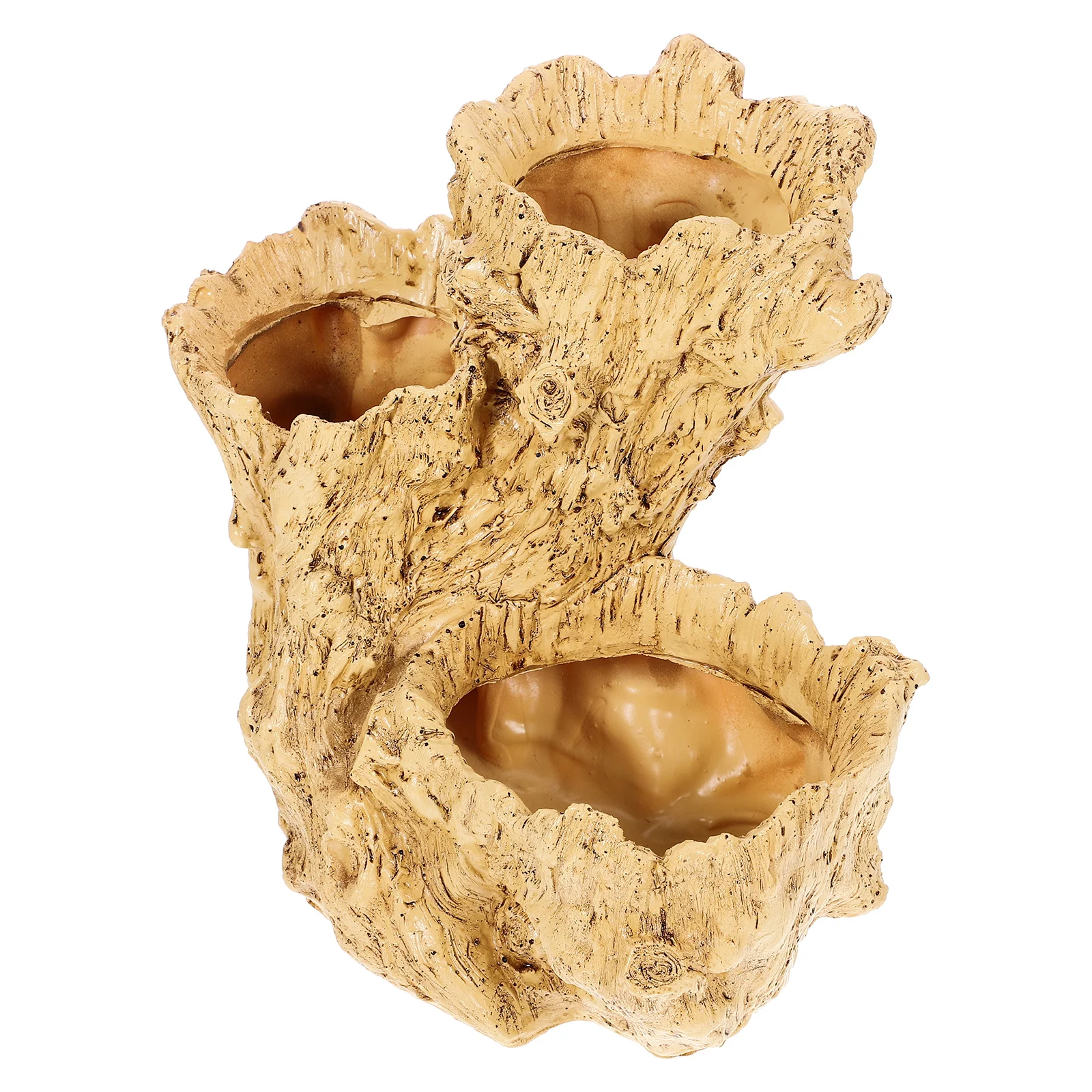 Vaso de flores de resina com design de raiz de árvore simulada, plantador de mesa amarelo para suculentas, cacto, decoração interna e externa