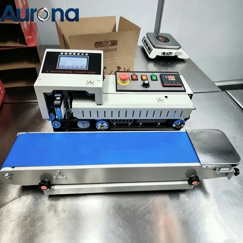 【Industrial】Full Automatic Continuous Band Sealer Machine, Stainless Steel Industrial Heat Sealer With Integrated Inkjet Coding
