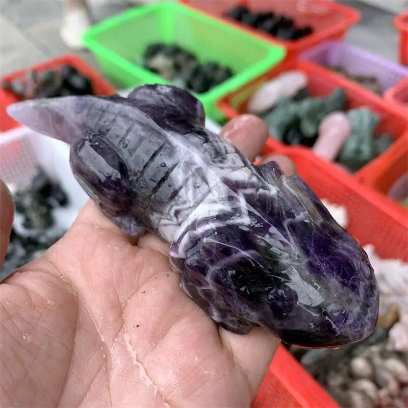 

Natural Dream Amethyst Giant Salamander Carving Reiki Healing Fengshui Stone Gift Home office Decoration gift 1PCS