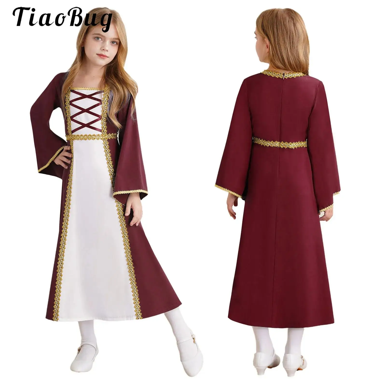 

Kids Girls Medieval Renaissance Dress Princess Queen Cosplay Costume Victorian Maxi Dress for Christmas Halloween Carnival Party