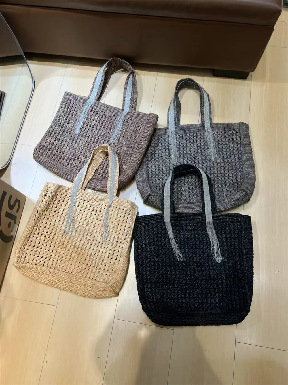

High Quality Raffia Tote Bucket Bag Fashion Chain Underarm Straw Bag