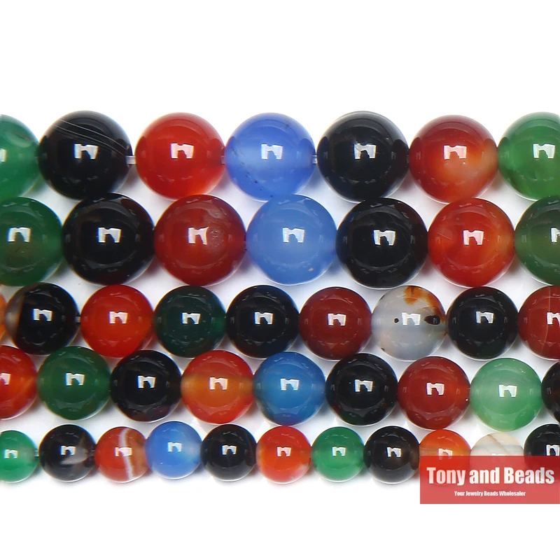 Mixed Colors Agate Round Gem Loose Strand Beads 15\