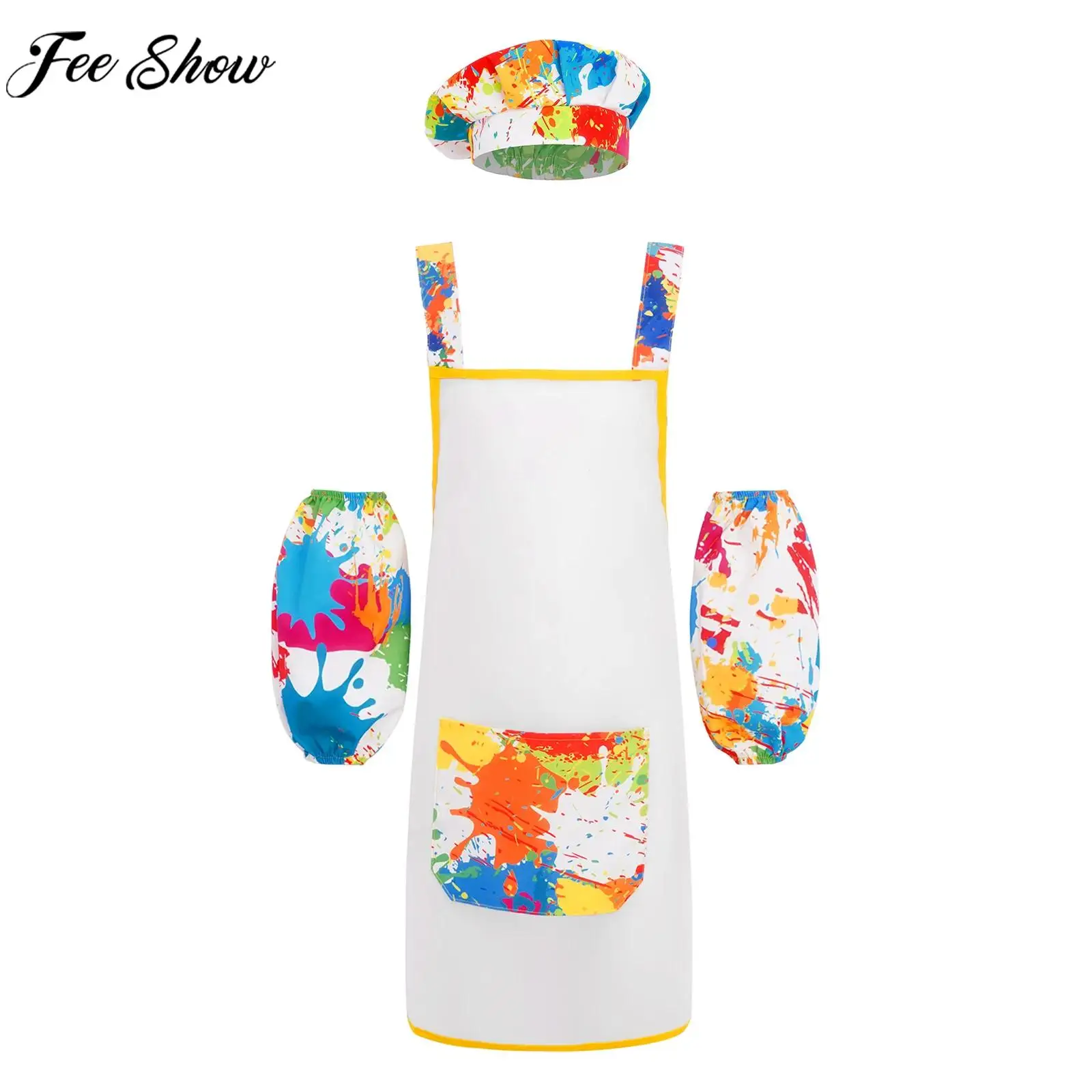 

Детский карнавальный костюм художника на Хэллоуин, полупрозрачный водонепроницаемый фартук для рисования, выпечки, рукава, шляпа