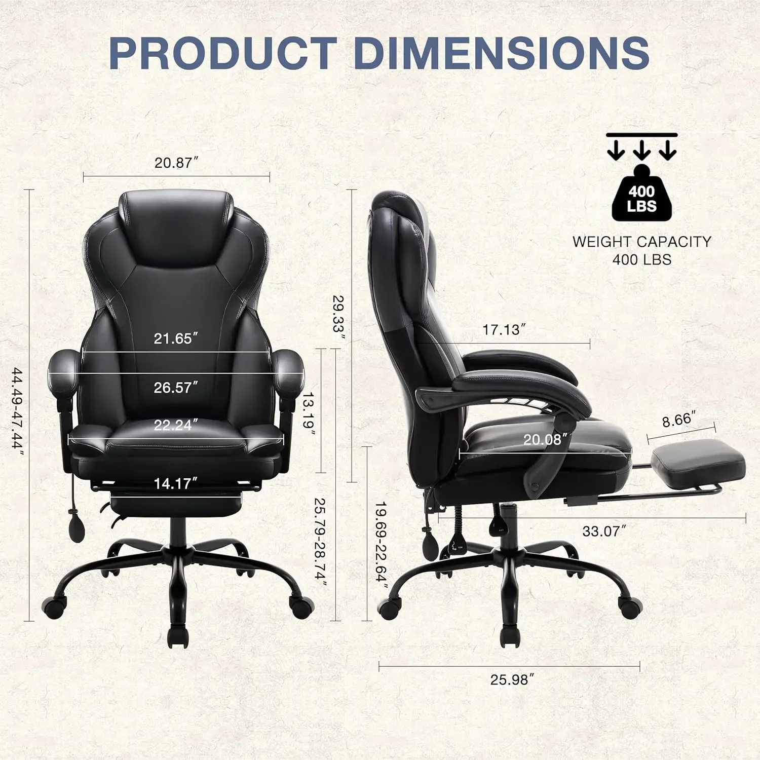 [Discounted Price!]Big and Tall Office Chair 400lbs, Executive Reclining Office Chairs with Footrest