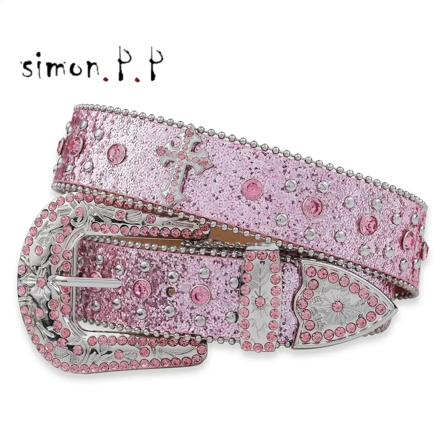 

Pink Yokogawa Rhinestone Belt Sparks Punk Rock Infused Mens Jeans Belt 240909