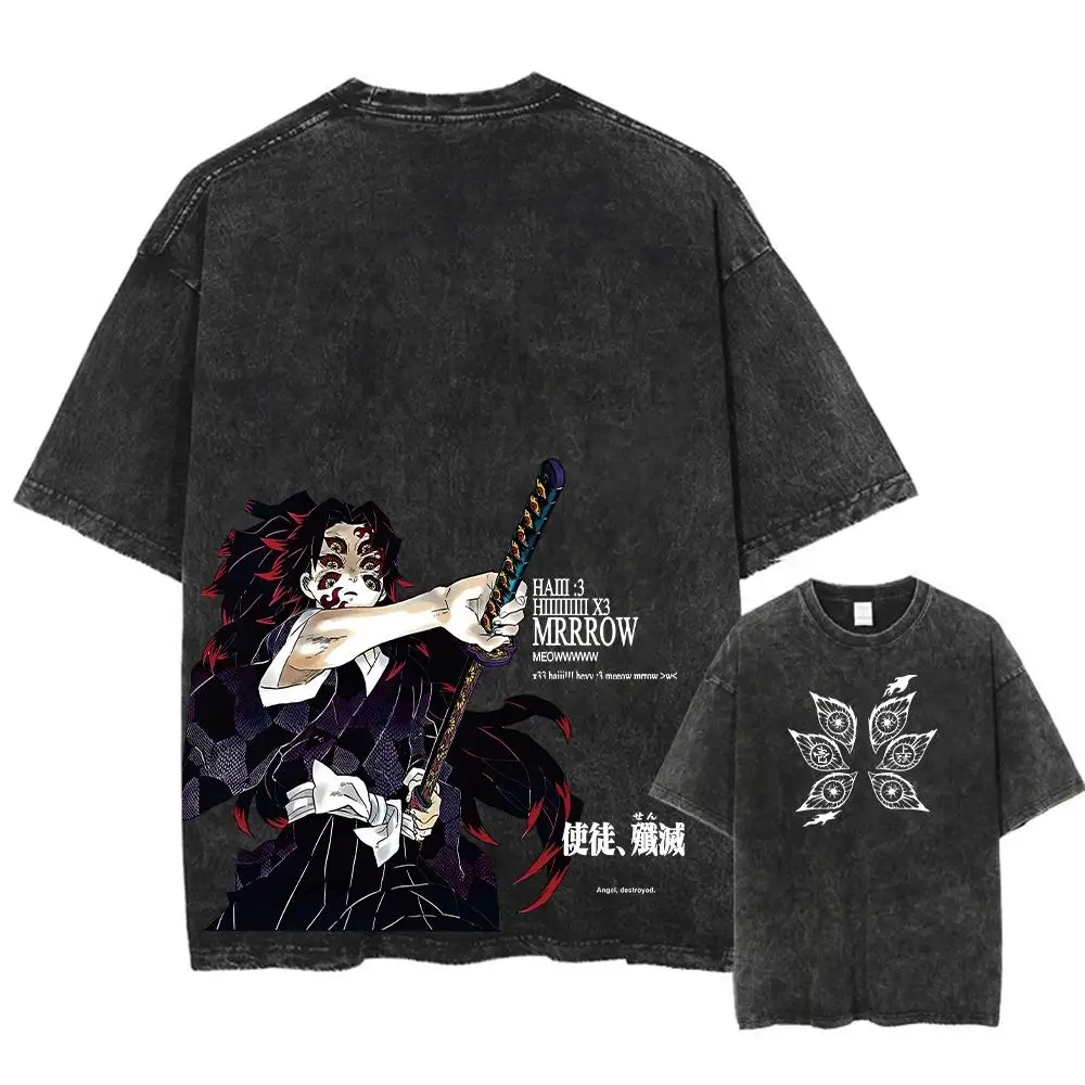 

Printed Washed Tshirt Anime Demon Slayer Cotton Men Vintage Washed T-Shirt Graphic Tshirt Streetwear Tees Clothes