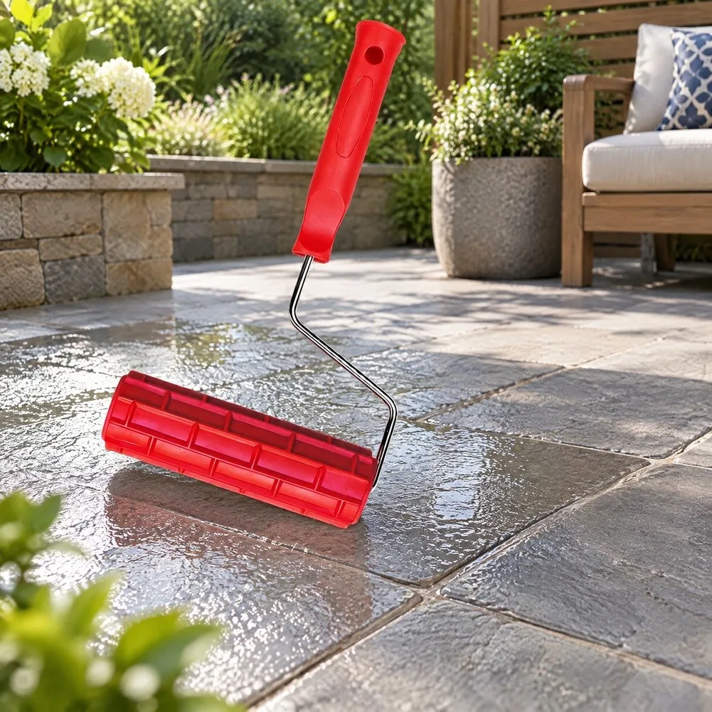 7 Inch Red Polyurethane Concrete Texture Roller Stamp For 3D Natural Stone Pattern On Cement Driveway Patio Wall Masonry Tool