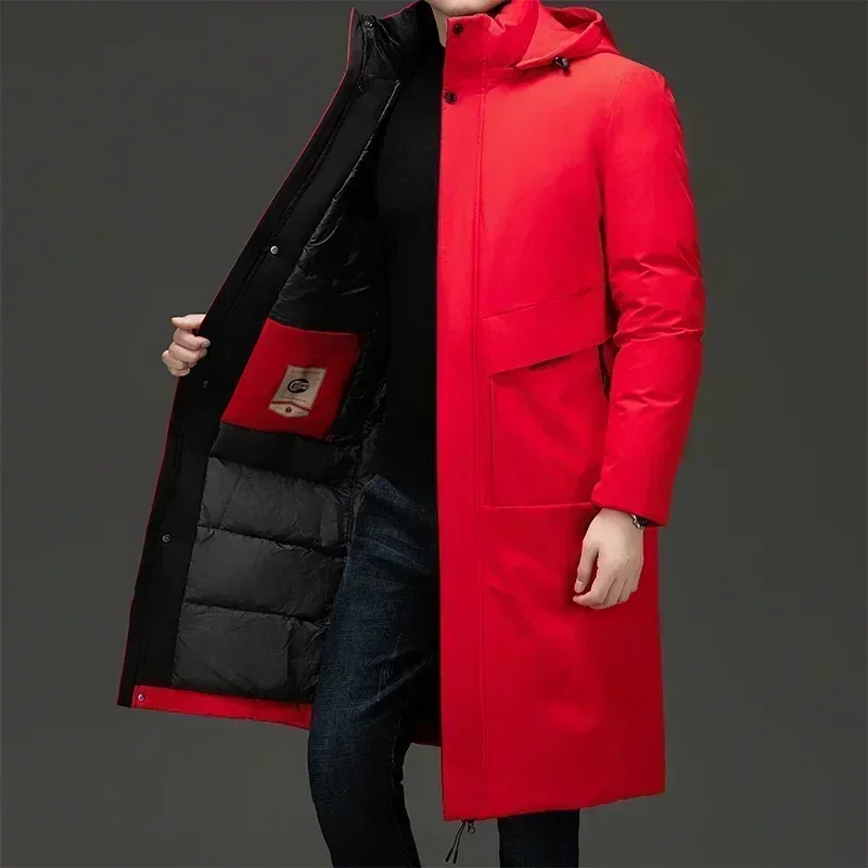 2024 Winter Jacket Men's Long Luxury Business Thickened Down Cotton Warm Parkas Men's Street Snow Cold-proof Hooded Padded Coat