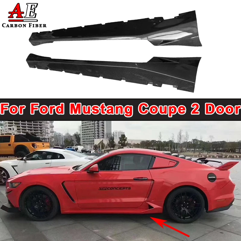 For Ford Mustang Coupe 2 Door 2018-2020 Carbon Fiber Bumper Side Skirt Apron Extention Wing Cover Splitter Lip Diffuser Body Kit