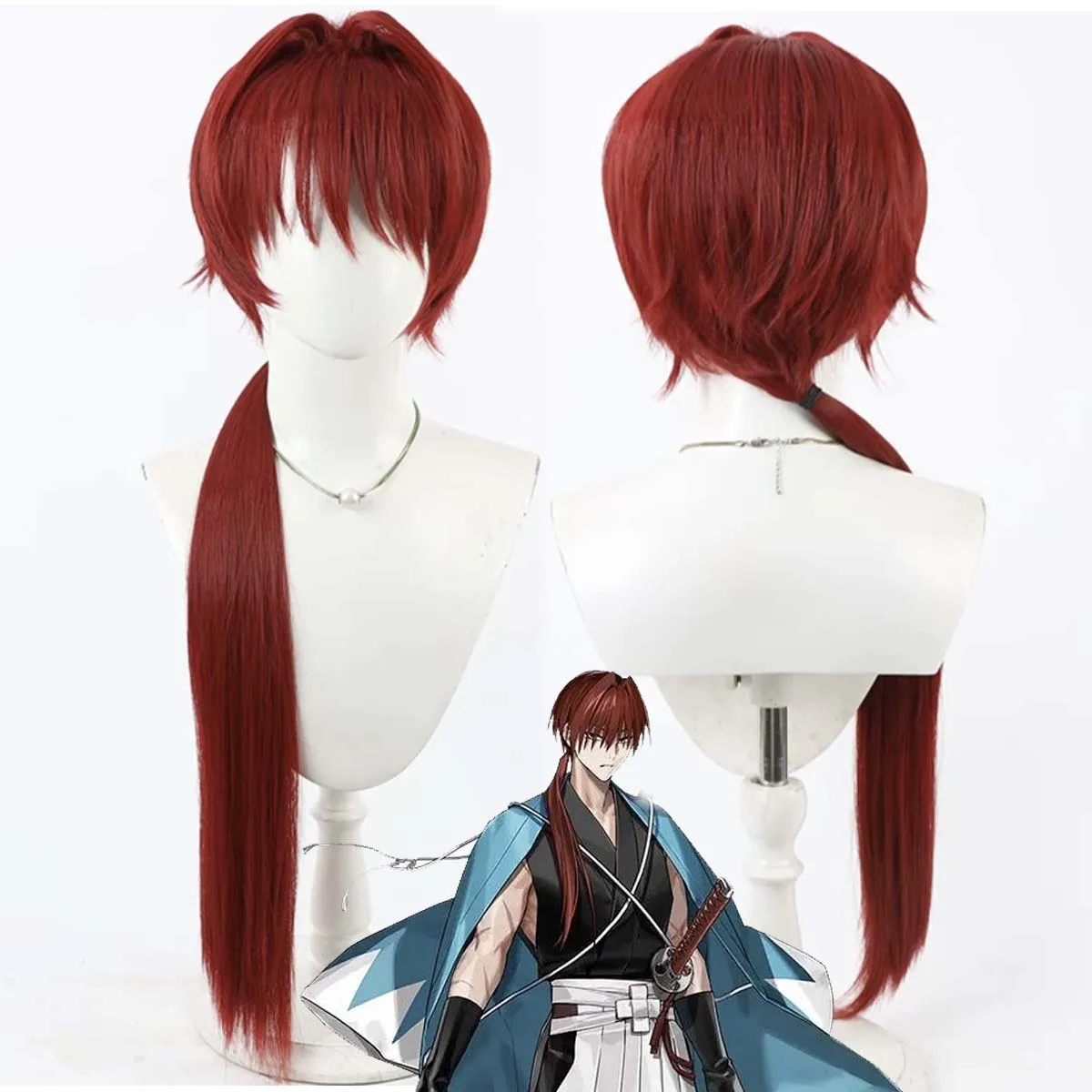 Women Game Fate Grand FGO Harada Sanosuke Cosplay Line Red Long Heat Resistant Synthetic Hair Wig