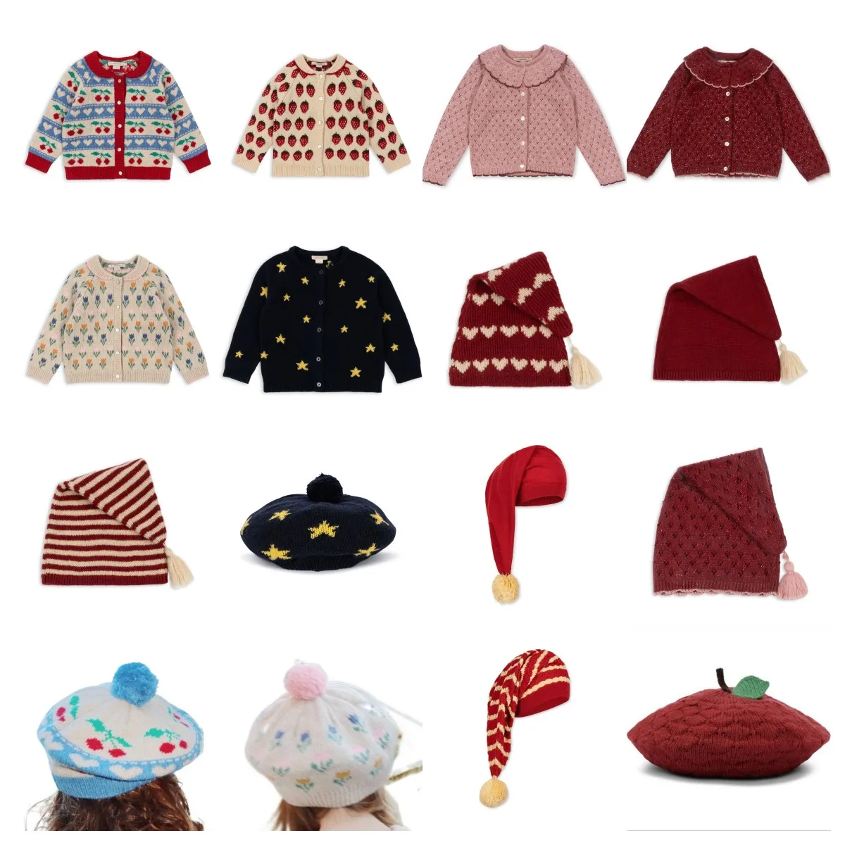 

New KS Kids Girls Knitted Cardigan Christmas Sweater Toddler Girl Winter Clothes Baby Girls Cute Party Hat Outwear