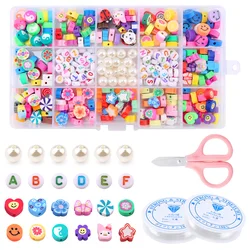280Pcs Fruit,Flower and Cake Styles Polymer Clay Beads Bracelet Making Kit Loose Spacer Beads for Jewelry Making DIY Handmade