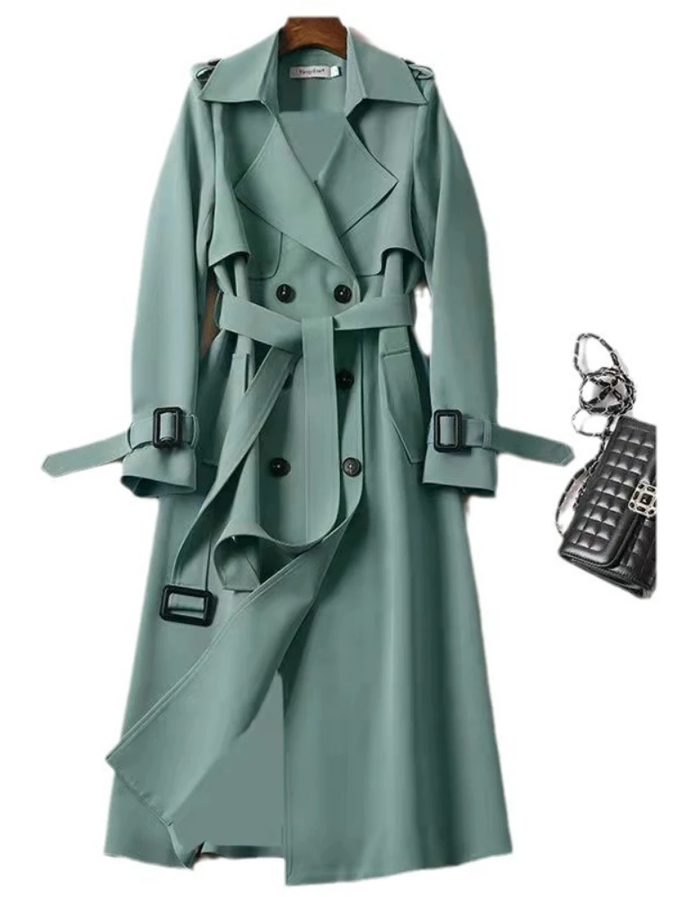 Mulheres nova moda trench coat primavera outono coreano manga longa com cinto sólido estilo britânico casacos femininos chique outwear