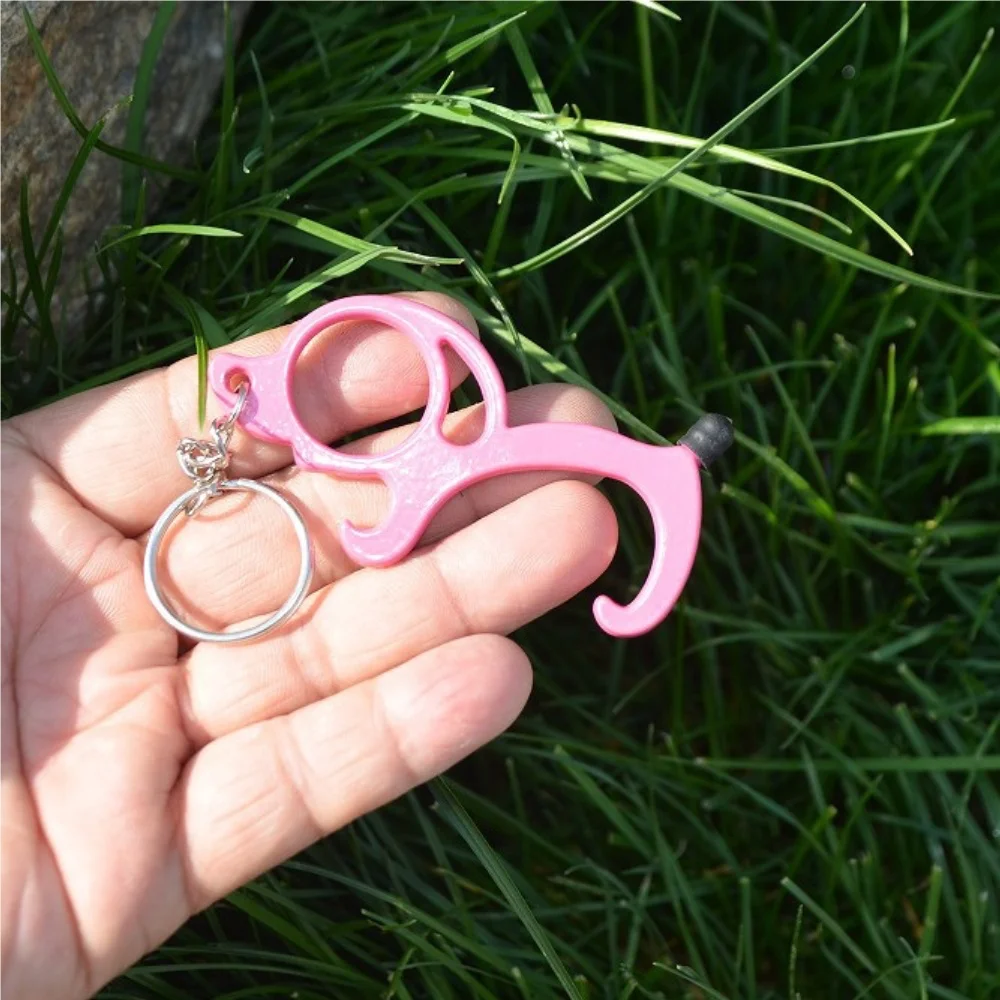 Cute Jewelry Touch Screen Press Elevator Button Multi-function EDC Keychain Contactless Alloy Bottle Opener Key Chain