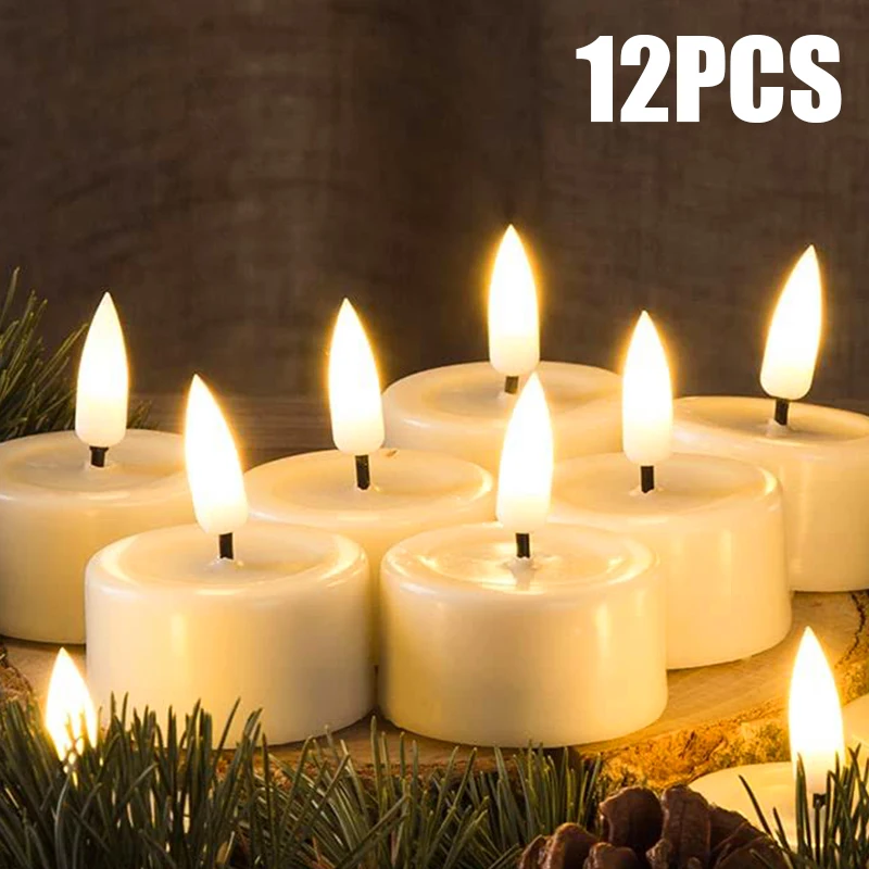 12/6pcs LED Flickering Flameless Candle Battery Tea Light Flashing Electric Candles Birthday Wedding Party Romantic Decoration