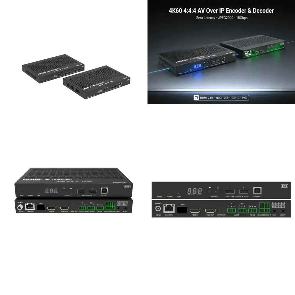 

Кодер-декодер 4K60 Over IP, система распределения AV-сигналов по IP с контроллером видеостены JPEG2000 9x9, KVM и EARC/ARC