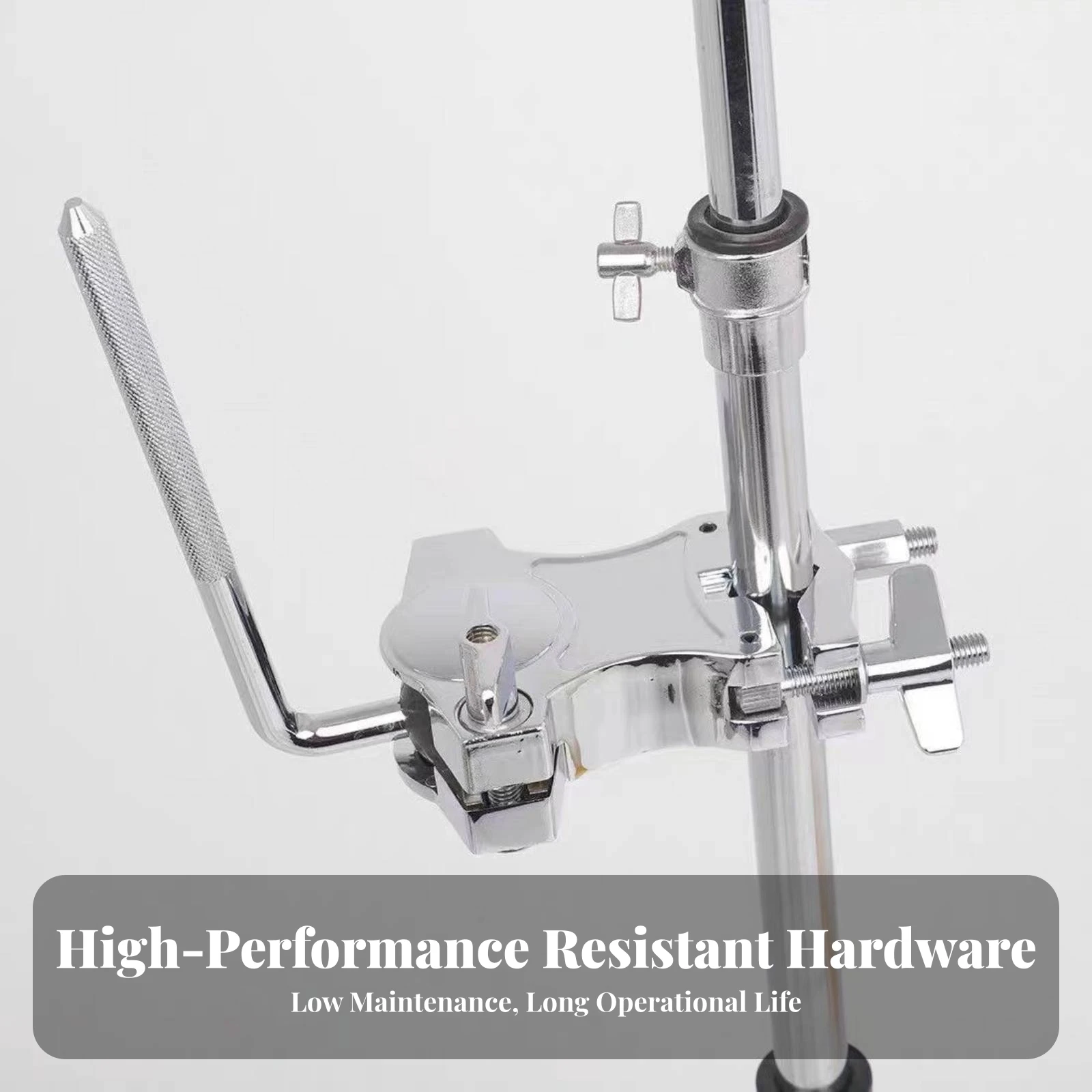 Tom Clamp with Rod Knurled Tom Mounting Clamp Hardware Rotatable Sturdy for Drummers, Stage Performances, Rehearsal Studios