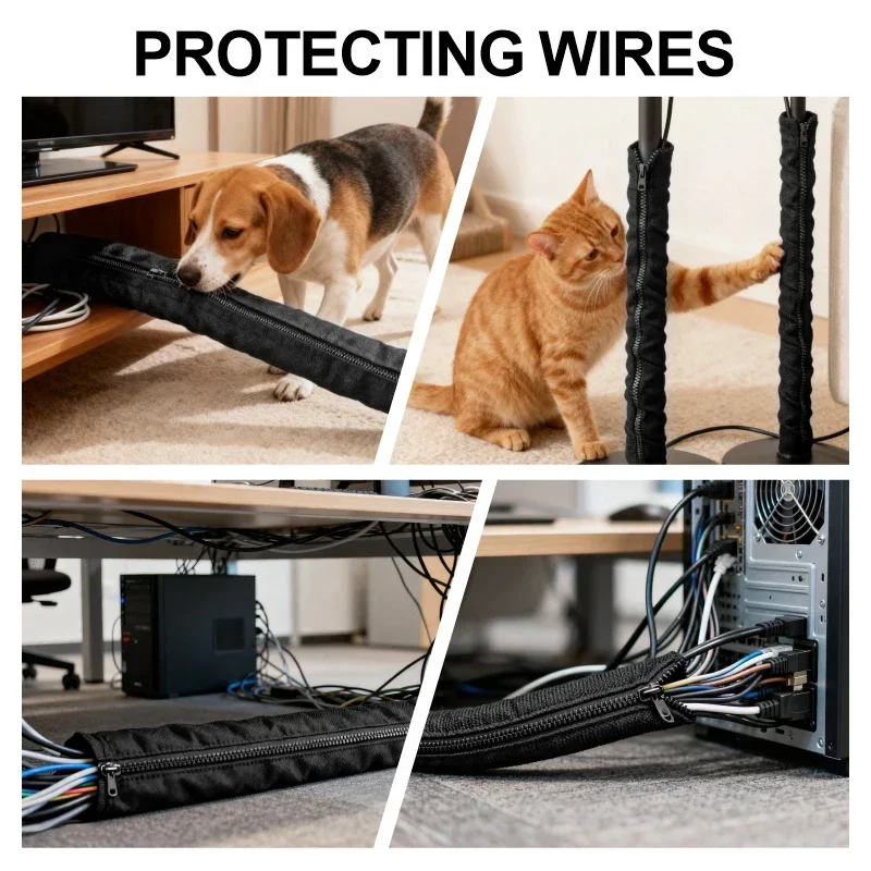 Schwarze 16–100 mm Anti-Tangle-Reißverschluss-Kabelhülle, staubdichter Kabel-Organizer, Schutz für Zuhause, Büro, Computer, Kabelmanagement – Detail 7