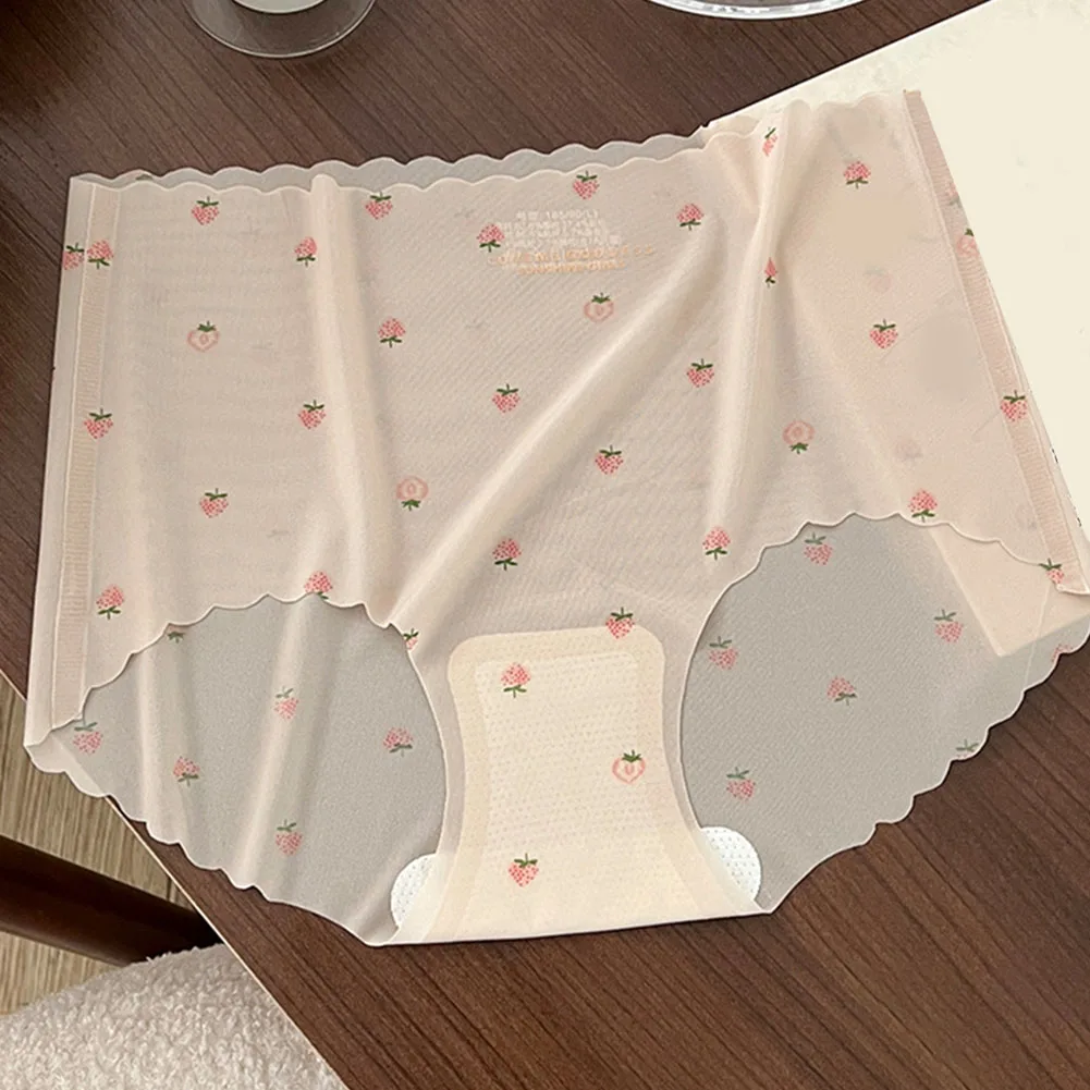 

Трусики с фрагментарным цветком, нижнее белье из ледяного шелка для праздников, стиль со средней талией, дизайн с принтом, обычная длина одежды