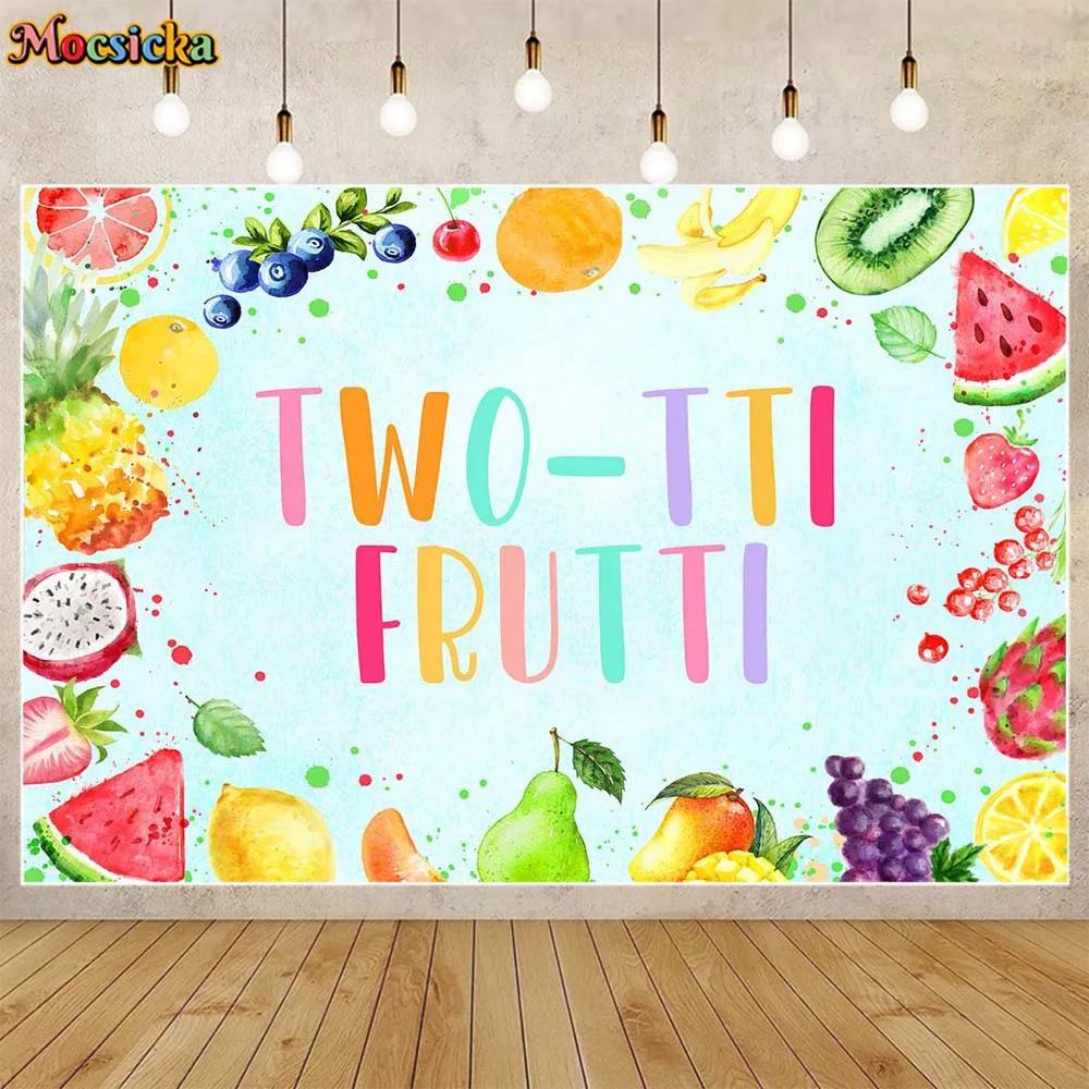 

Mocsicka Two-tti Tropical Fruit Baby 2nd Birthday Backdrop Summer Hawaii Kids Cake Smash Party Decor Background for Photo Studio