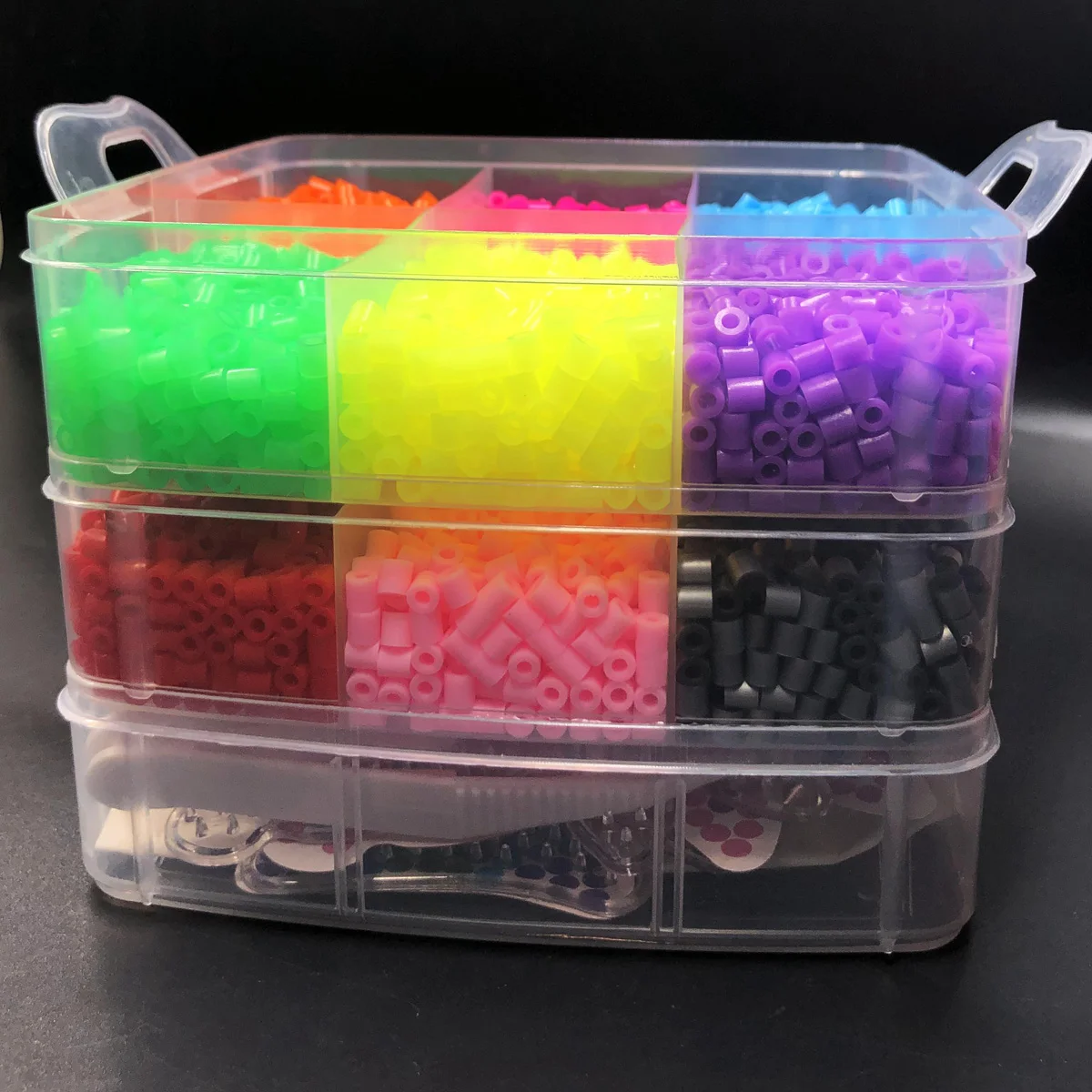 10.000 Stück Hama-Perlen-Bastelset, kreatives DIY-Set mit Aufbewahrungsbox, Stecktafeln, Bügelpapier, Kettenzubehör, buntes Kunsthandwerk