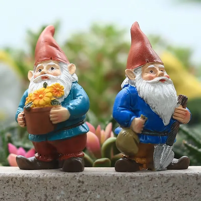 4pcs/Set Cute Gnome Resin Statue Dwarfs Gardener Bonsai Decorative Animal Sculpture For Home Office Room Garden Decor Ornament