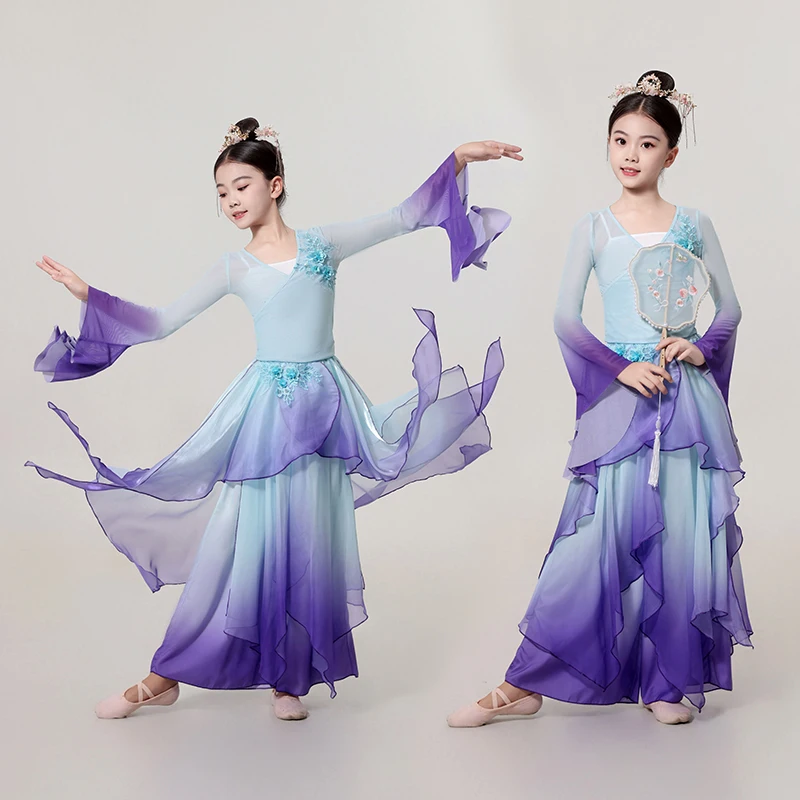 Costume de danse classique pour filles, vêtements de danse folklorique chinoise Yangko, vêtements d'entraînement de Style ancien pour enfants, Costumes de spectacle