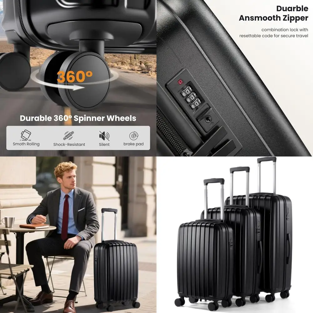 

Family Travel Luggage Set: 3-Piece Hardshell Spinner Suitcases (20, 24, 28) in Black