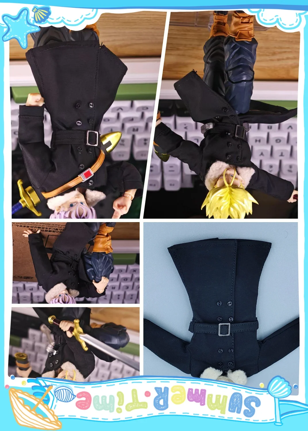 

【Clothing Only】Handmade 1/12 Classic Anime Character Black Fur Collar Coat Accessories Fit 6inchs Action Figure Body