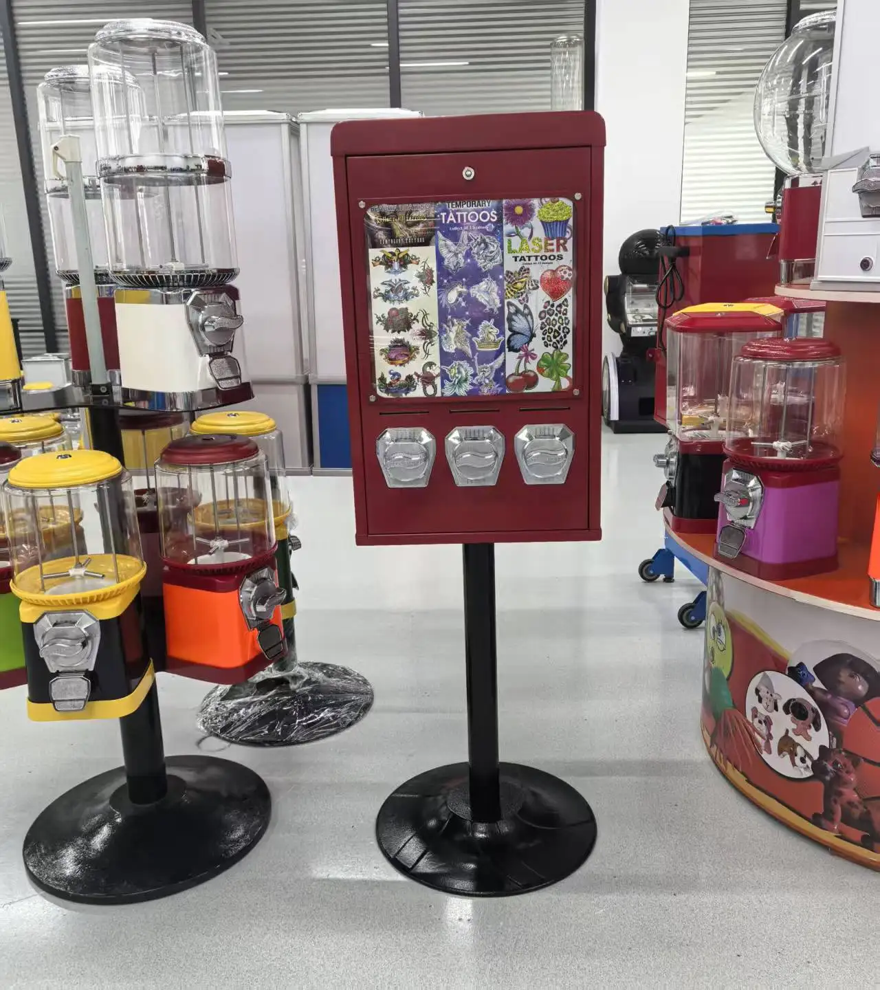 Three Head Different Coin Token Operated Self-Service Pokemo Game Card Tattoo Sticker Postcard Card Twisting Vending Machine