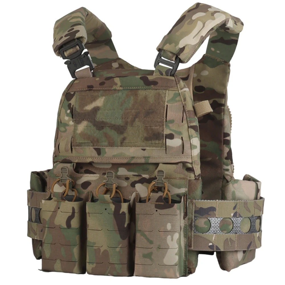 Wosport V5 PC Tactical Vest Triple Utility Pouch G Hook Front Panel Elastic Cummerbund Zipper Back Expansion Airsoft Training