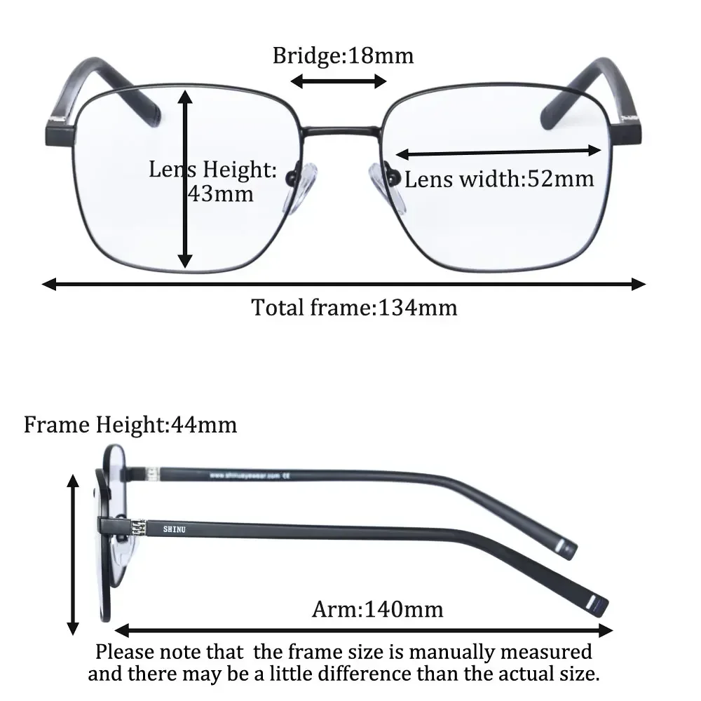 SHINU Blue Light Blocking Multifocus Progressive Reading Glasses Men Progressive Multifocal Lens Small Size 134mm
