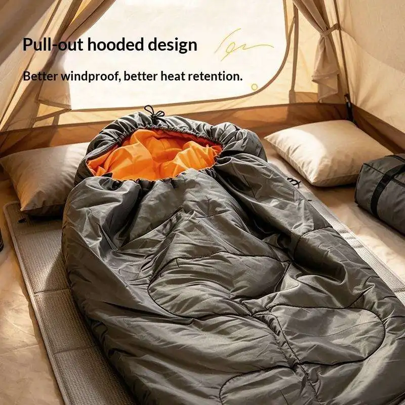 4 Season Thickened Warm Keeping Double Blanket Design Lightweight Portable Outdoor Mummy Sleeping Bag Glue-free Cotton Filled