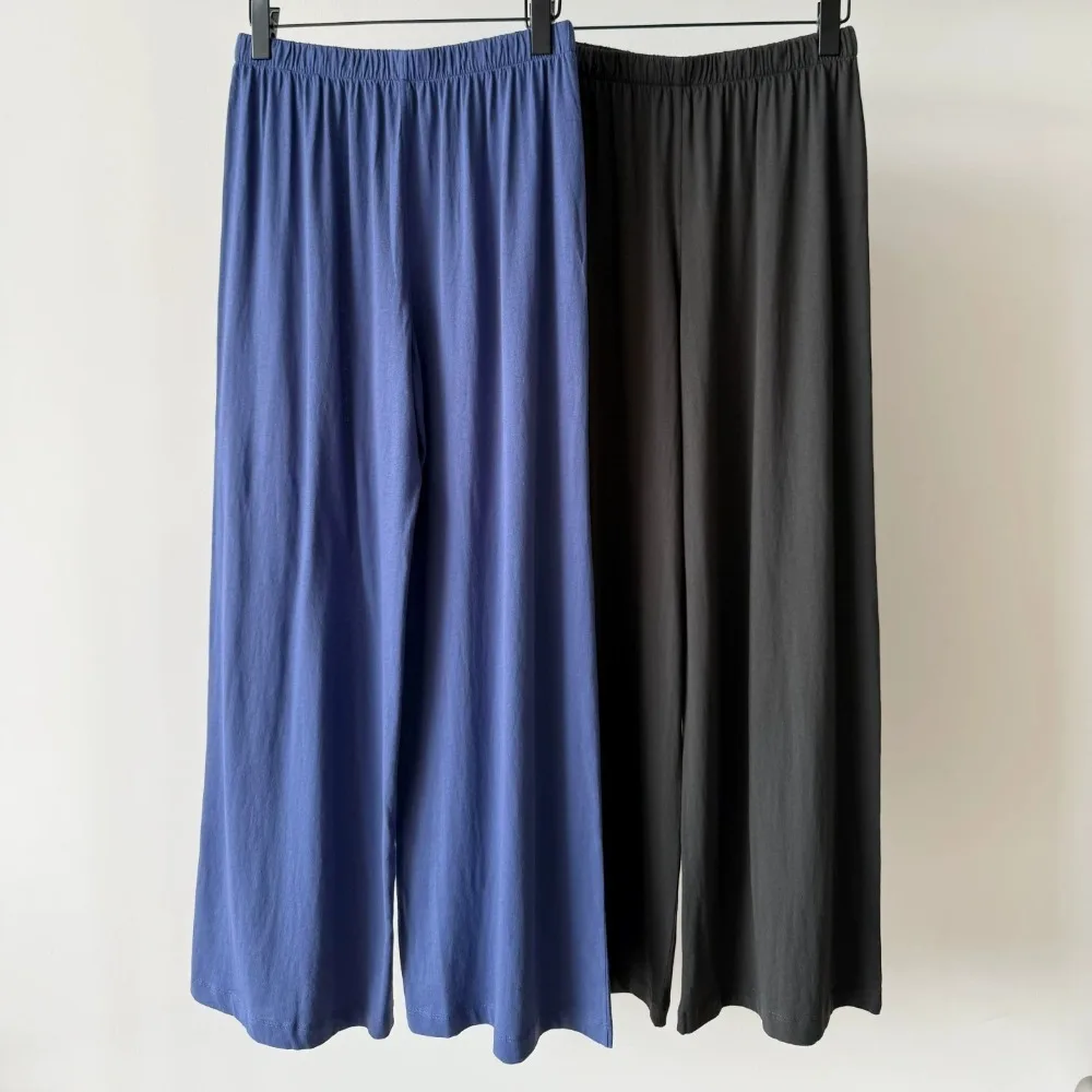 Pima Cotton Minimalist Loose Drape Wide-leg Pants