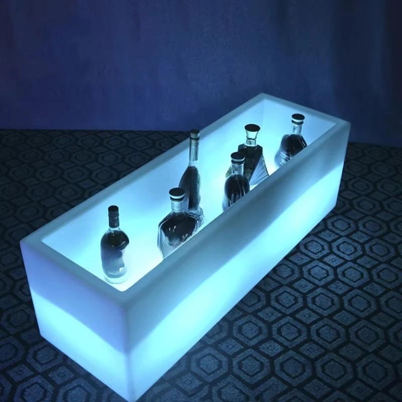 Waterproof rectangular large size frozen bottle beverage bucket color outdoor party event light up diode ice bucket