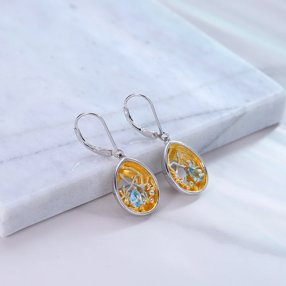 GEM'S BEAUTY  Shining GemStone Earrings 925 Sterling Silver Gold Plated Fine Jewelry Birthday Engagement Gift For Women