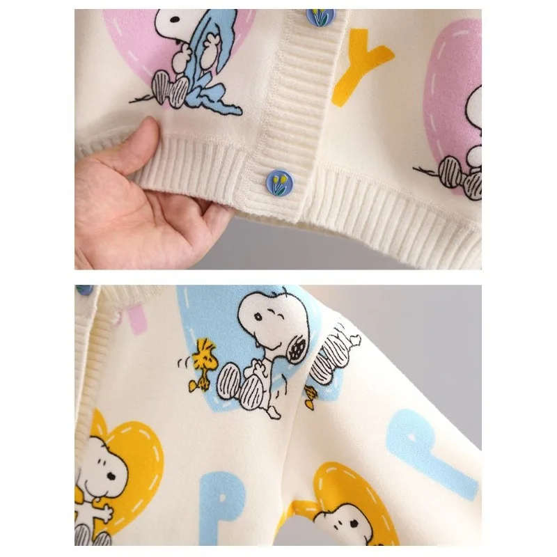Peanuts Snoopy spring and autumn long-sleeved cartoon love printed thickened knitted cardigan children\'s casual all-match top