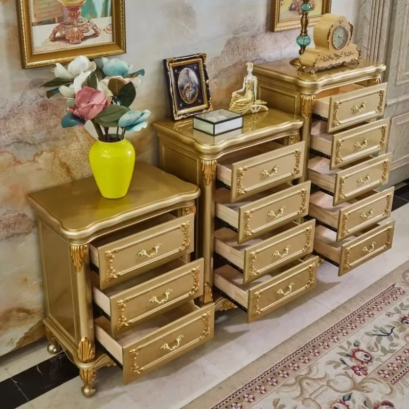 Gold Solid Wood Carving Flower Storage Cabinet Three Four Five Chest Cabinet High And Low Combination Corner Cabinetn29