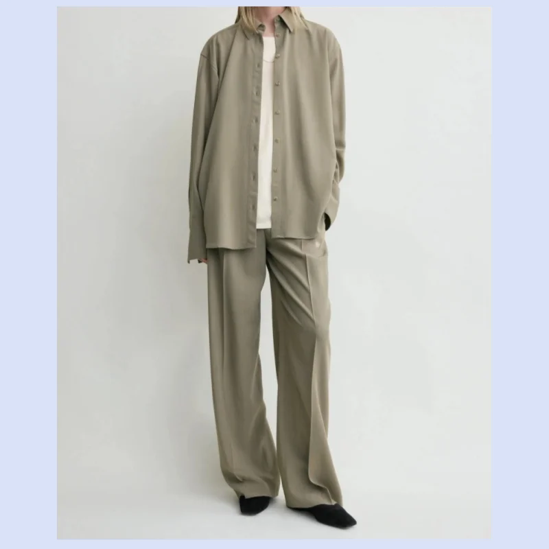 26 year early spring new minimalist commuting lapel loose tailcoat women's shirt long pants set