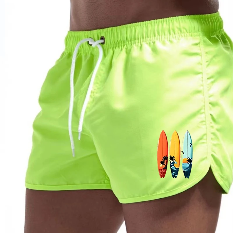 Men'S Beach Shorts With Pocket Quick Dry Elastic Fabric Printed Beach Pattern Inner Lining Comfortable Lightweight