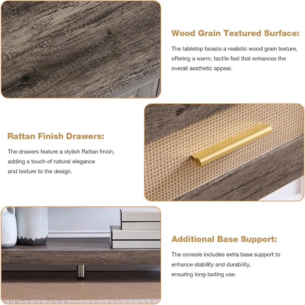 طاولة كونسول ضيقة من طبقتين على الطراز الصناعي مع 3 أدراج ورف تخزين للمدخل والأريكة #5