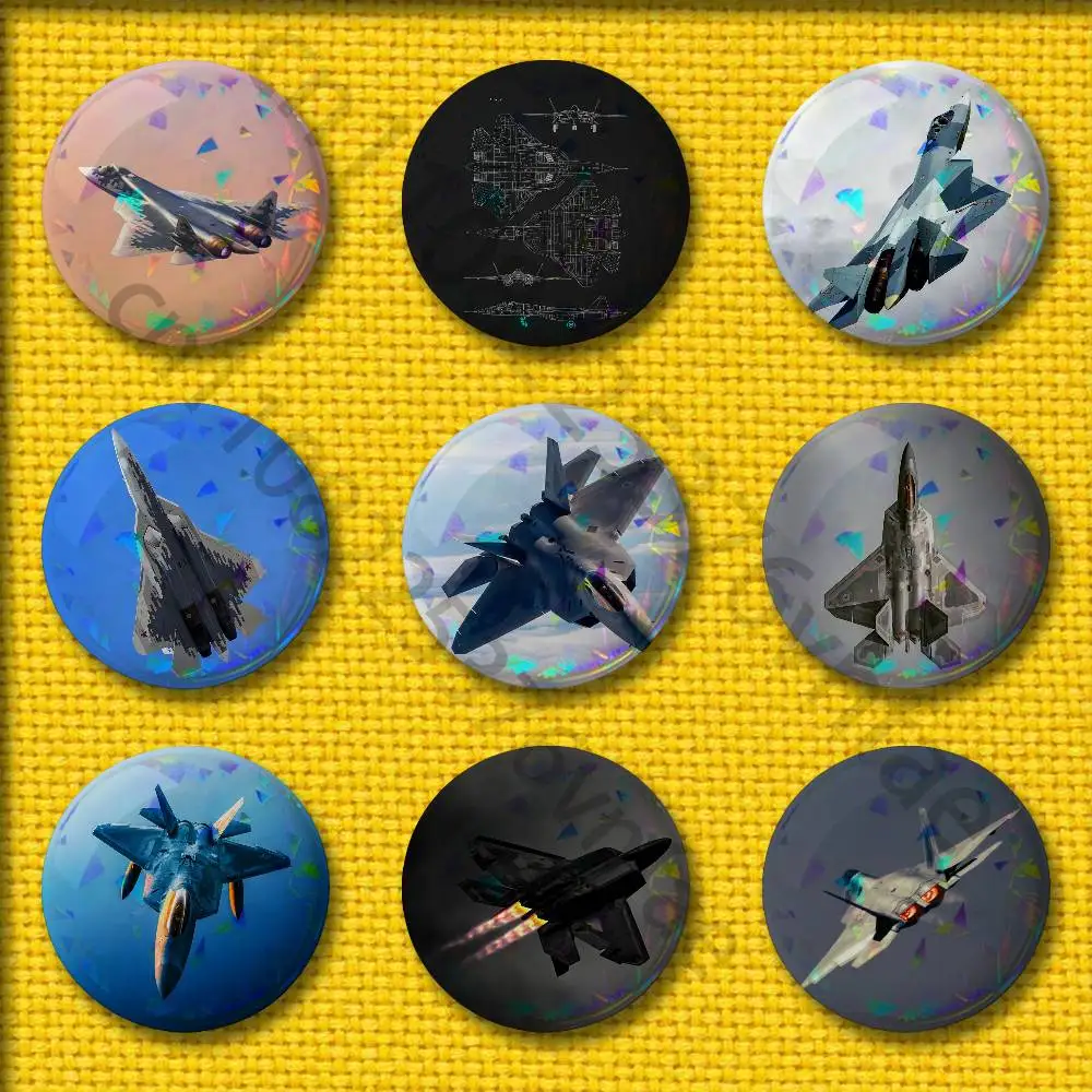 

Fighter Plane F-F-22 S-SU-57 Raptor Badges 75mm 25mm 44mm 32mm 58mm Round Pin Brooch Souvenir Clothes Cosplay Gift Accessories