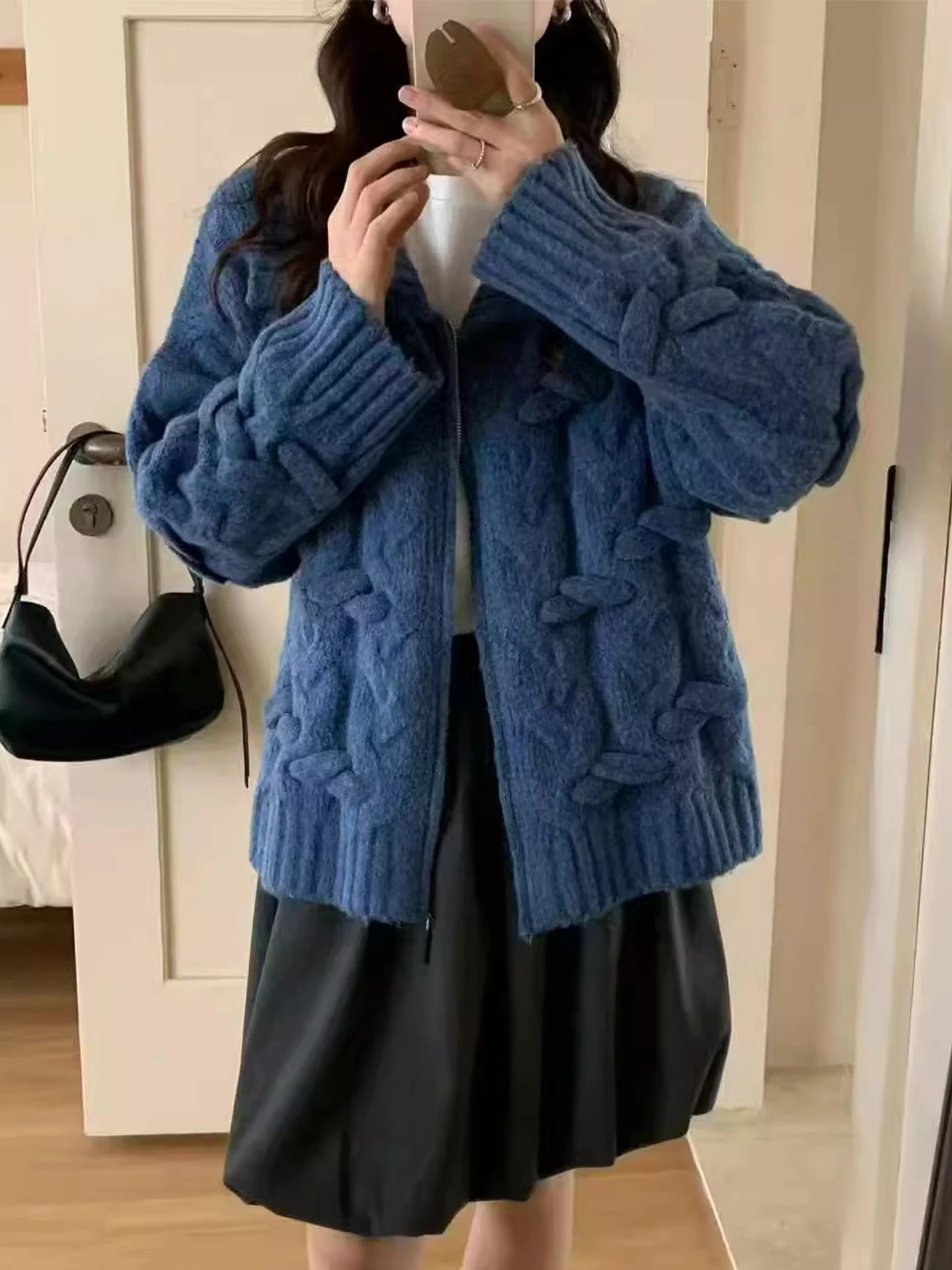 

Вязаный свитер с цветочным принтом в стиле ретро, женский зимний новый вязаный открытый кардиган с маленьким воротником, топ из полиэфирного волокна, нежный Sle