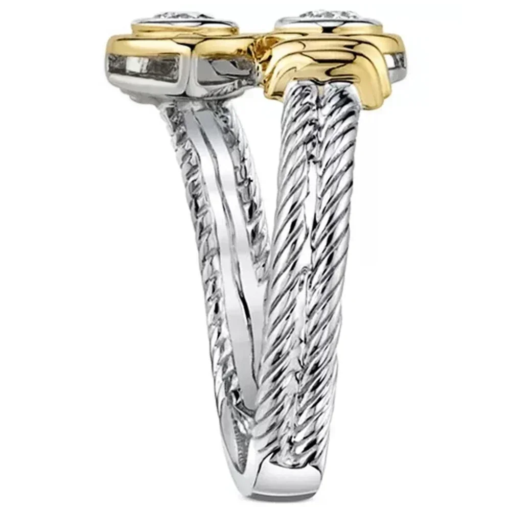 Novel design dual color women's cubic zirconia ring, fashionable girls' party accessories, daily wear rings, exquisite anime jew