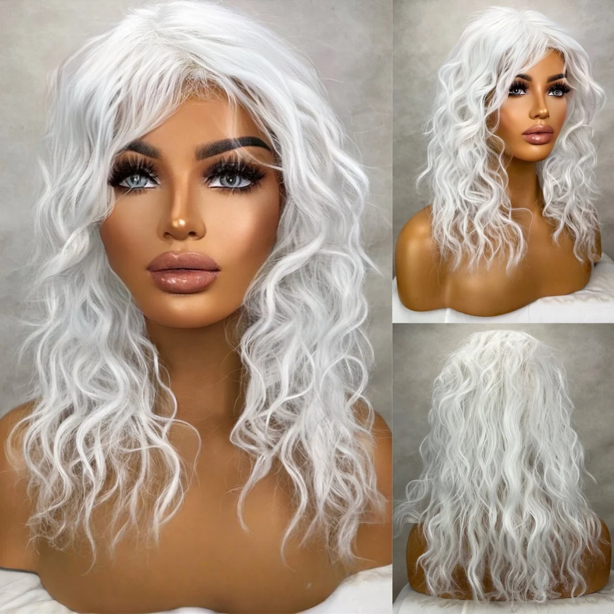 

White Short Bob Loose Wave Lace Front Wigs 13x4 HD Curly Short Lace Wigs Glueless Heat Resistant Synthetic High Quality On Sale