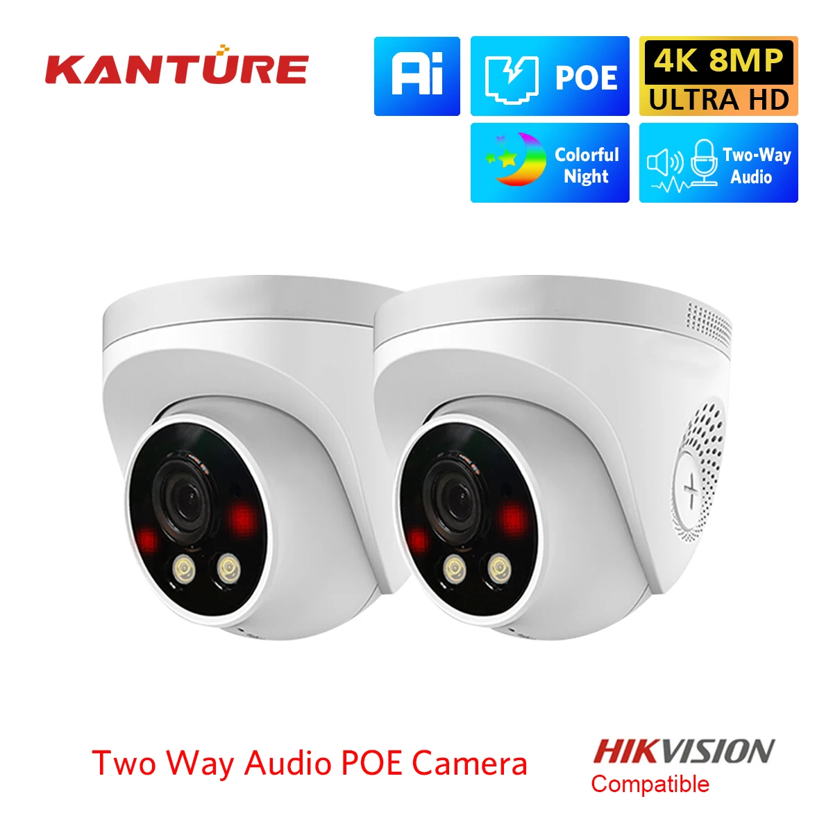 

KANTURE 4K CCTV Security POE IP Camera Color Night 8MP Ai Indoor Dome Two Way Audio Camera for Video Surveillance NVR System