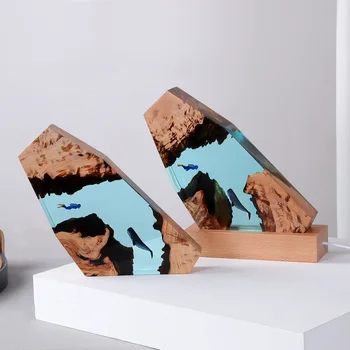 エポキシ樹脂製の海の夜のダイビングランプ,USBポート,クジラの装飾品,寝室の装飾,照明玩具,睡眠